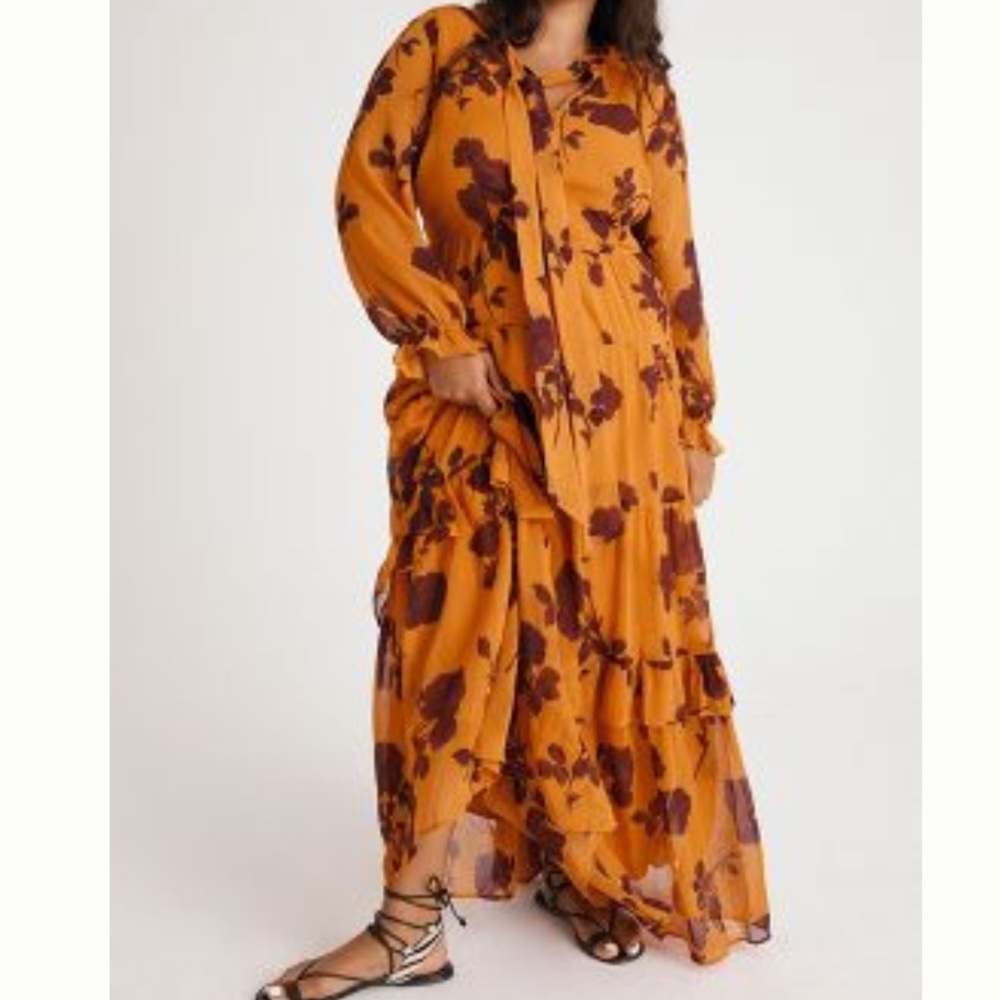 Orange Floral Anthropologie Maxi Dress